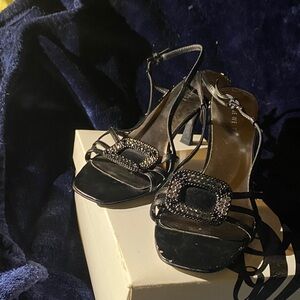 Nine West Black Heels with Embellished Buckle